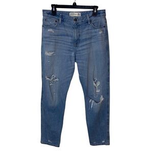 Abercrombie & Fitch High‎ Rise Girlfriend Distressed Jeans Light Wash Denim 10R